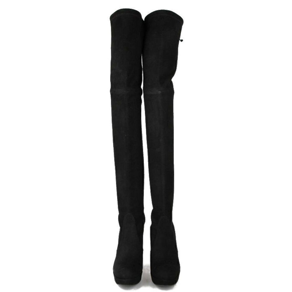 $865 Stuart Weitzman Plathighland Black Suede Over-the-knee Platform Boot - Picture 4 of 9